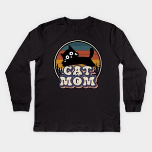 Cat Mom  Retro Funny Cat Mom Mothers Day Kids Long Sleeve T-Shirt